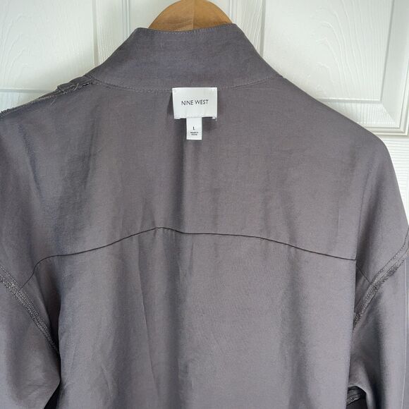 Nine West Taupe Gray Lightweight Bomber Jacket Full Zip Elastic Hem Women’s L - Picture 15 of 16